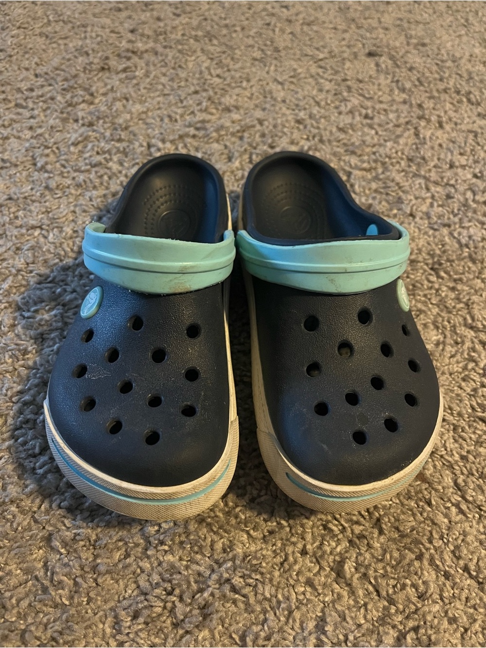 Kids navy and light blue crocs